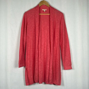 Eileen Fisher Organic Linen Cotton Cardigan S Coral/Pink Minimalist Layering Eco